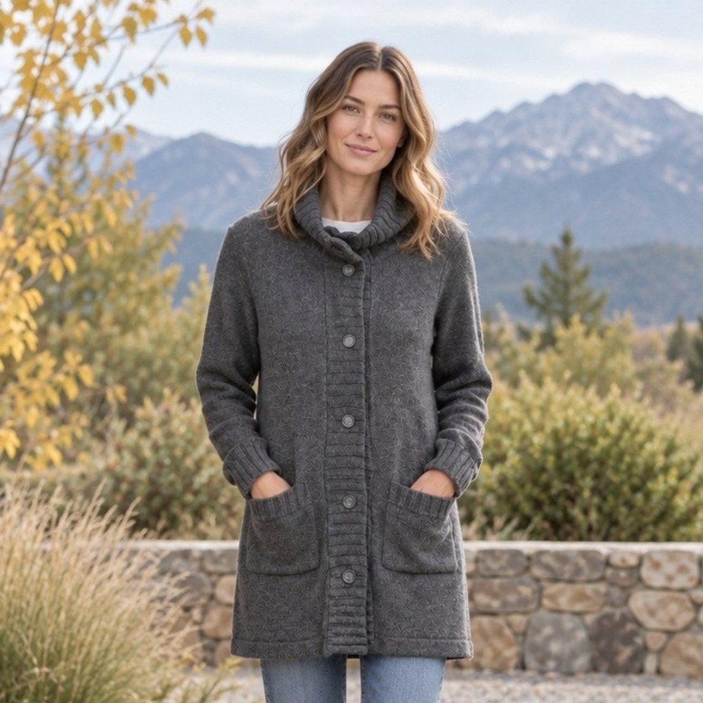 Patagonia Womens Lambswool Sweater Coat M Forge Gray Wool Long Cardigan Jacket